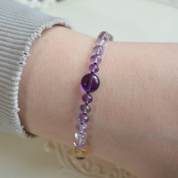 Hand Knotted Ametrine Bracelet with Citrine and Amethyst - Picture 2 of 10